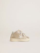 Junior June in sand-colored metallic suede with white leather star and heel tab