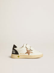 Junior Ball Star in white nappa with glitter star heel tab and heel
