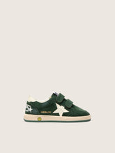 Junior Ball Star in forest-green suede with cream leather star and heel tab