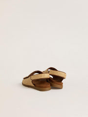 Noa Young sandals in beige raffia and brown leather