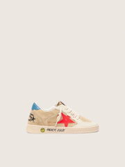 Ball Star Junior in beige suede with red star and light blue heel tab