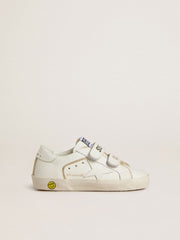 Junior Old School in white leather with gold details