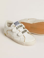 Junior Old School in white leather with gold details