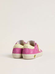 Junior Super-Star in pink suede with light yellow star and heel tab