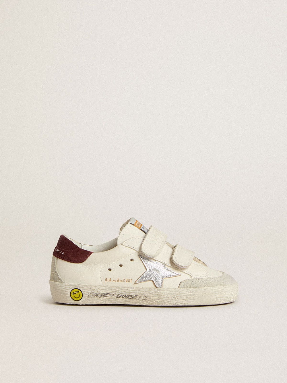 Young Old School with silver metallic leather star and purple suede heel tab