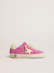 Young Super-Star in pink suede with light yellow star and heel tab