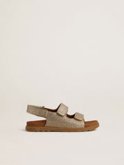 Noa Junior sandals in micro-glitter and platinum leather