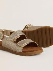 Noa Junior sandals in micro-glitter and platinum leather