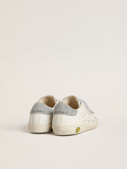 Young Old School in white leather with silver Swarovski crystal heel tab and straps