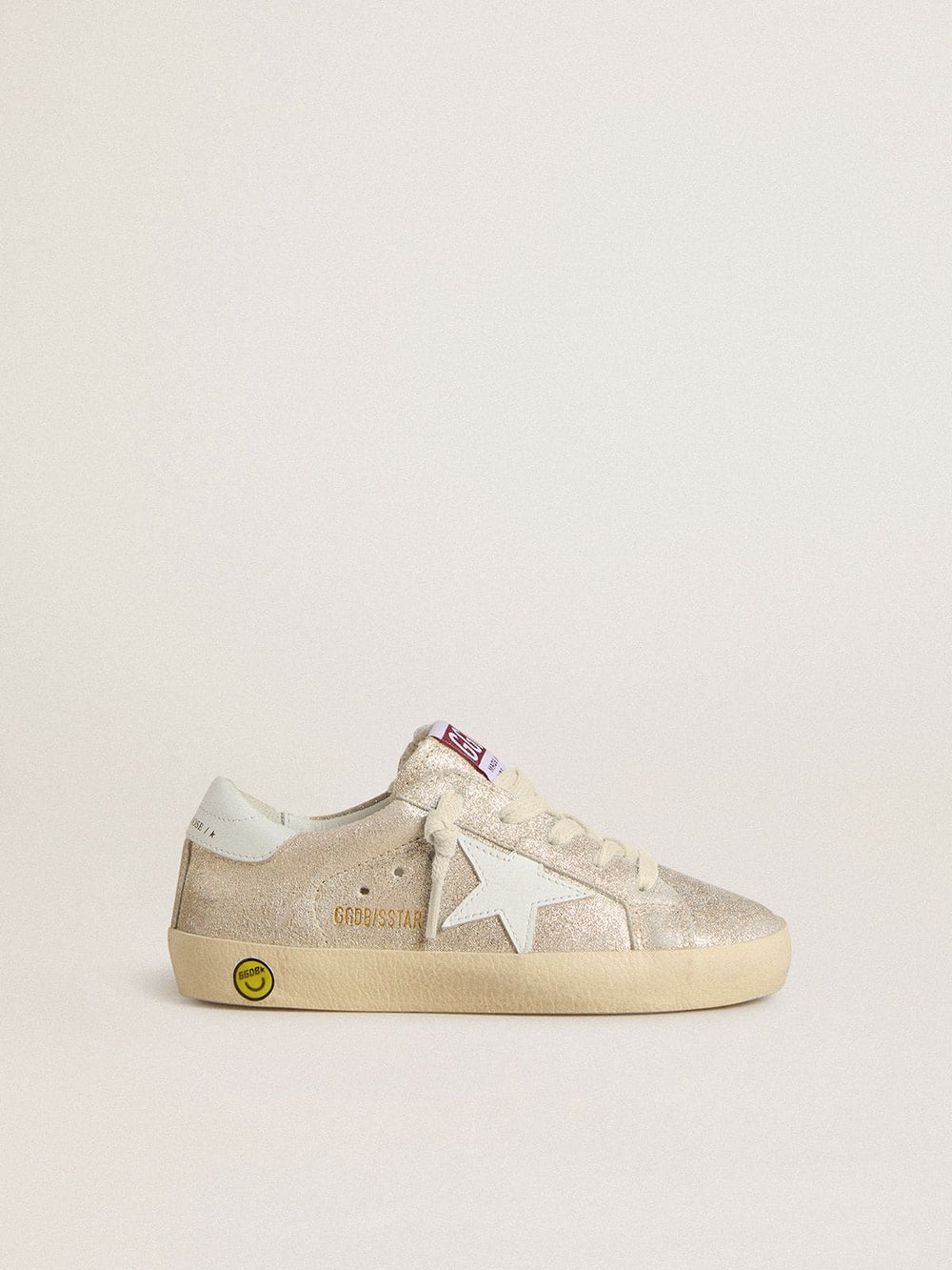 Young Super-Star in sand-colored laminated-effect suede with white leather star