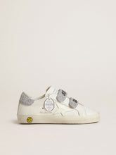 Teen Old School in white leather with silver Swarovski crystal heel tab and straps