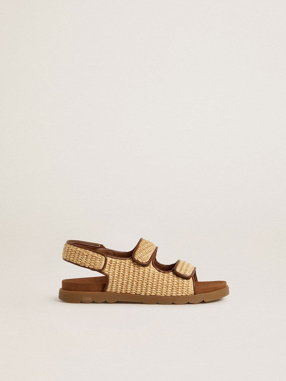 Noa Junior sandals in beige raffia and brown leather