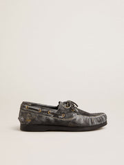 Cruise Teen loafer in distressed-effect black leather
