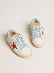 Super-Star Young in white leather with red star and light blue heel tab