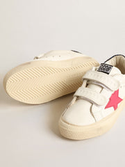 May Teen with fuchsia leather star and blue glitter heel tab