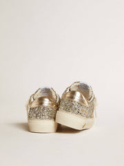 May Teen in platinum glitter with gold leather star and heel tab
