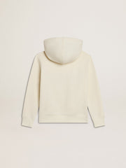 Hooded sweatshirt in worn white with Golden embroidery on the front