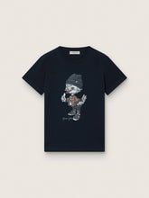 Journey T-shirt for boys in blue cotton jersey with digital mascot print