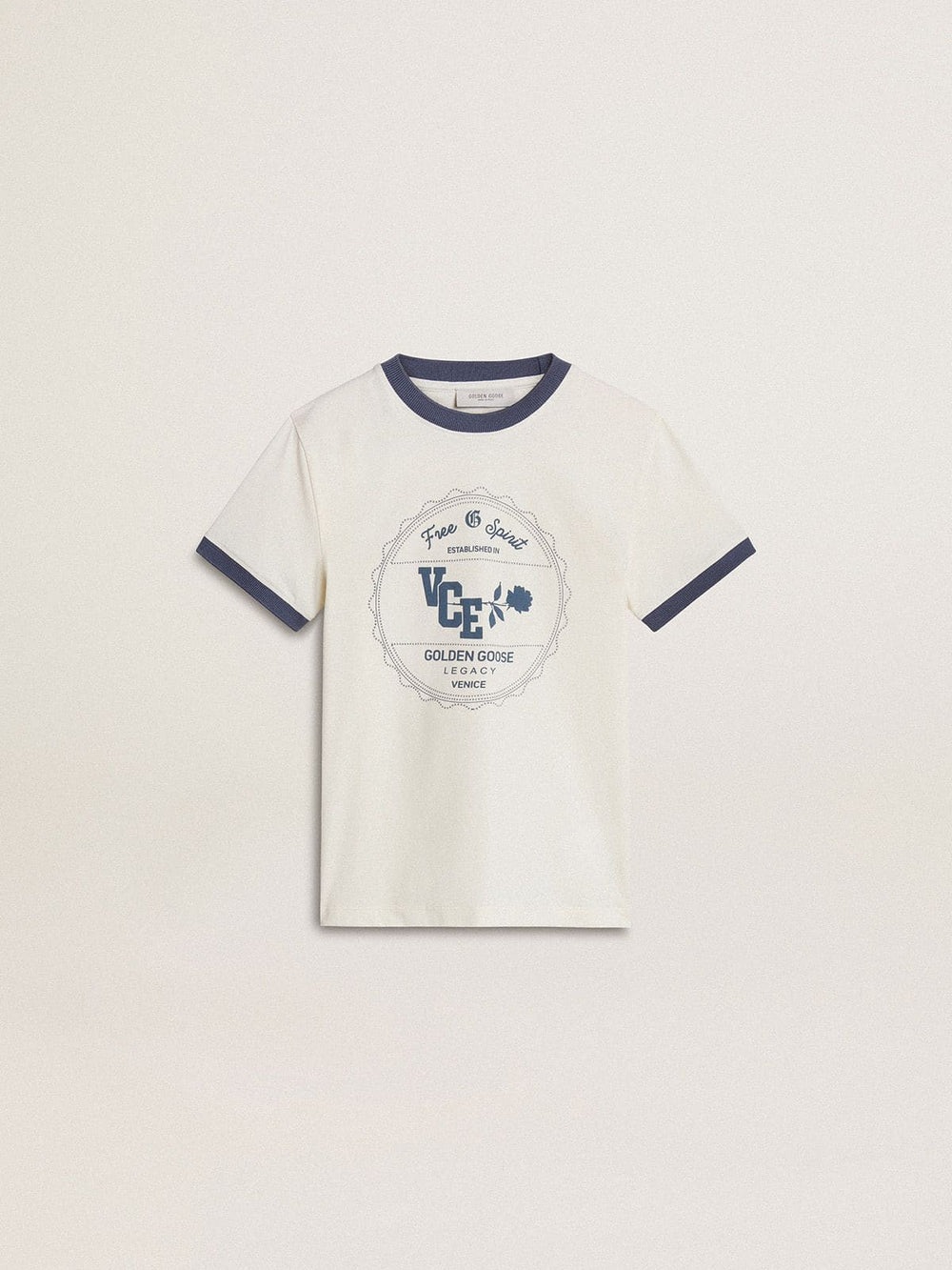 Boys' white T-shirt with blue print