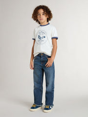 Boys' white T-shirt with blue print