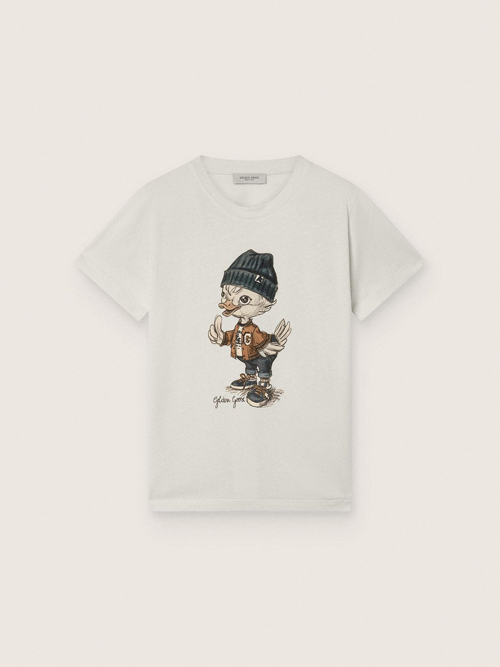 Journey T-shirt for boys in white cotton jersey with digital mascot print