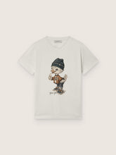 Journey T-shirt for boys in white cotton jersey with digital mascot print