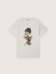 Journey T-shirt for boys in white cotton jersey with digital mascot print