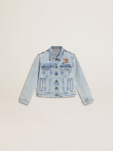 Light denim jacket with embroidery