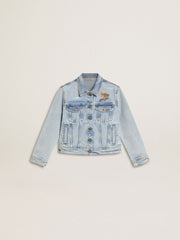 Light denim jacket with embroidery