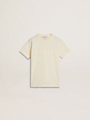 Boys' cream-colored T-shirt with raised logo