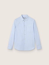 Boys' shirt in light blue and white striped cotton with embroidered logo