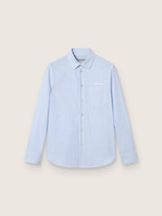Boys' shirt in light blue and white striped cotton with embroidered logo