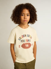 Boys’ T-shirt in worn white with multicolor lettering