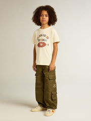 Boys’ T-shirt in worn white with multicolor lettering