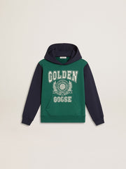 Boys' green and blue sweatshirt with hood and print