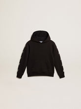 Boys’ hooded sweatshirt in black with contrasting silver stars