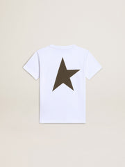 Boys' white T-shirt with contrasting dark green logo and star