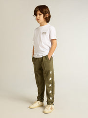 Boys' white T-shirt with contrasting dark green logo and star