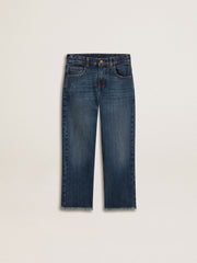Boys' denim jeans with a raw edge and embroidery