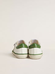 Junior Old School in white leather with green nappa heel tab and green insert