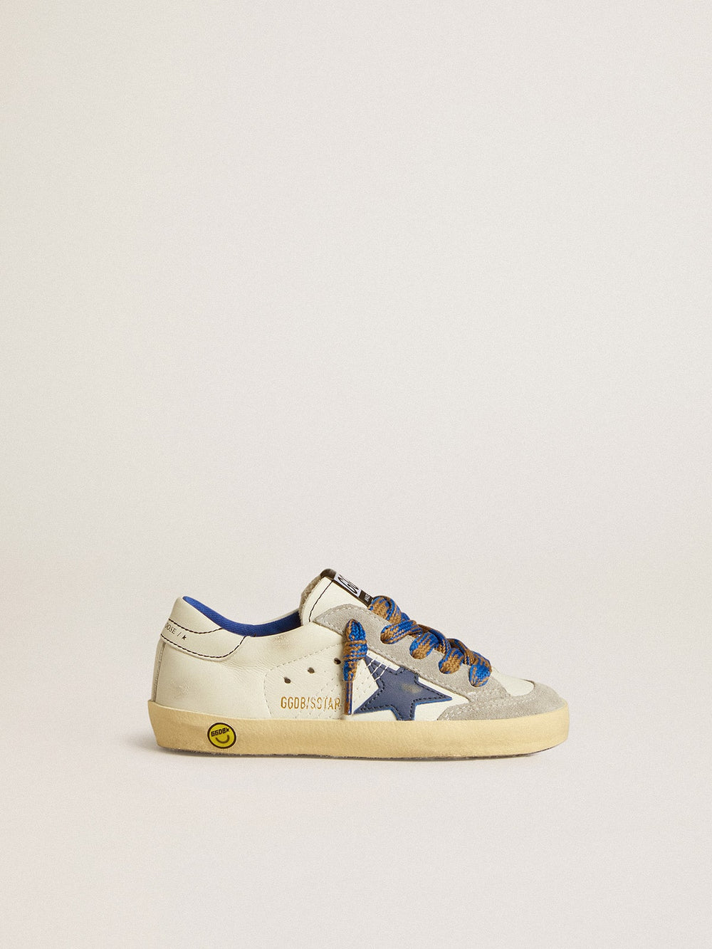 Super-Star Junior with blue leather star and ice-gray suede inserts