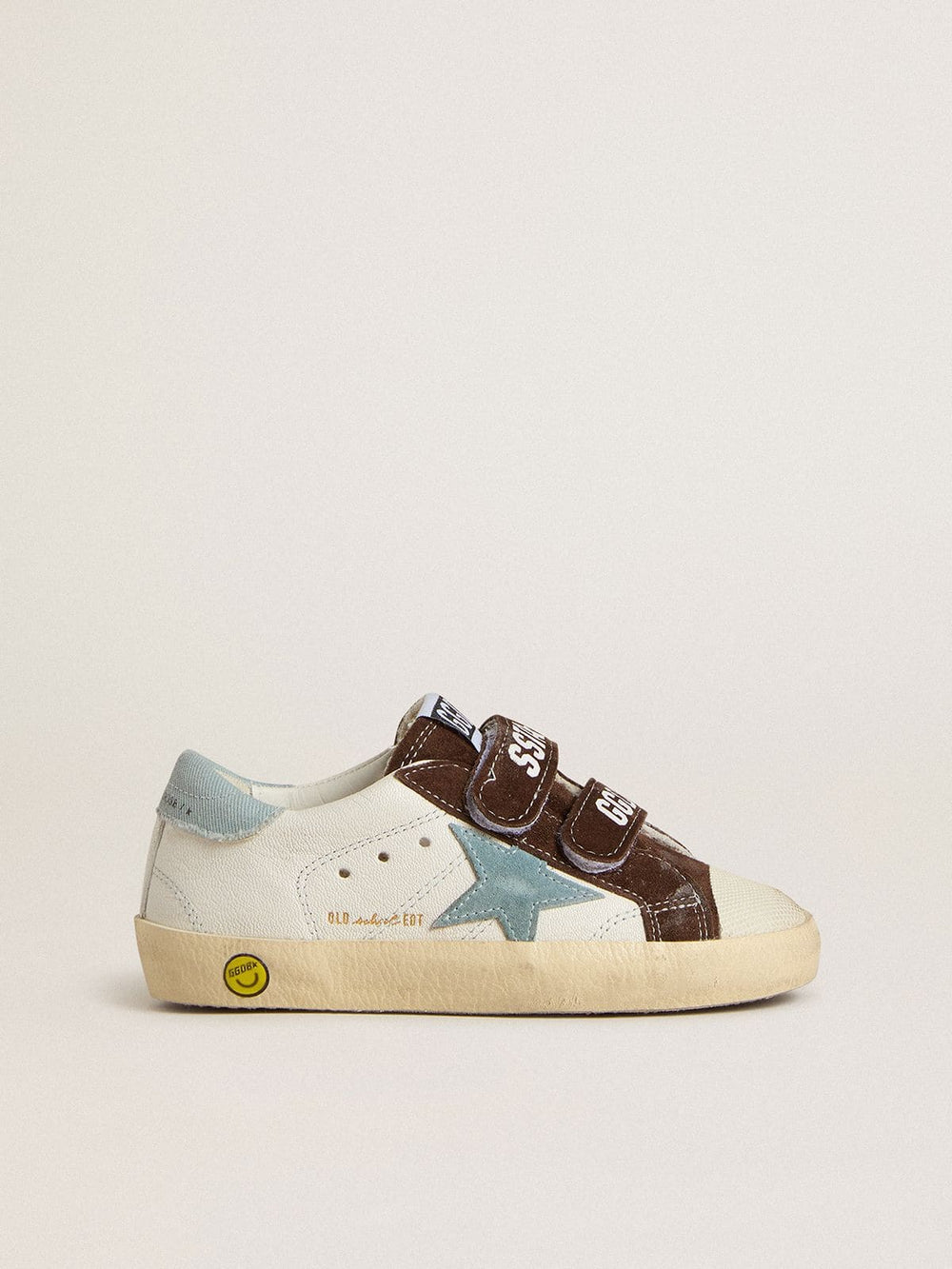 Teen Old School in nappa with light blue suede star and brown suede inserts