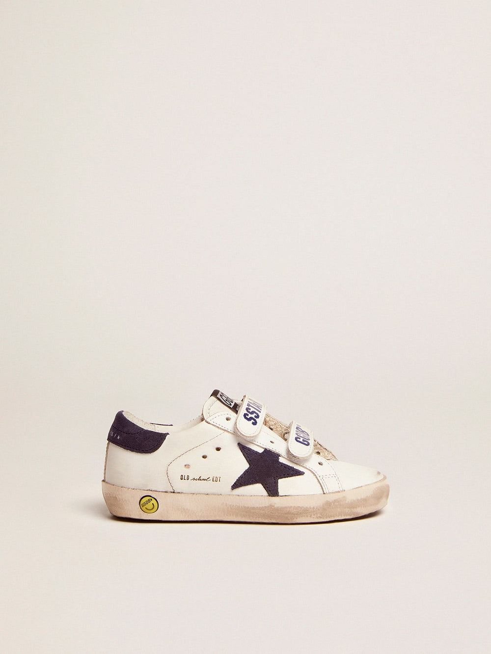 Old School Young in white leather with blue suede star and heel tab