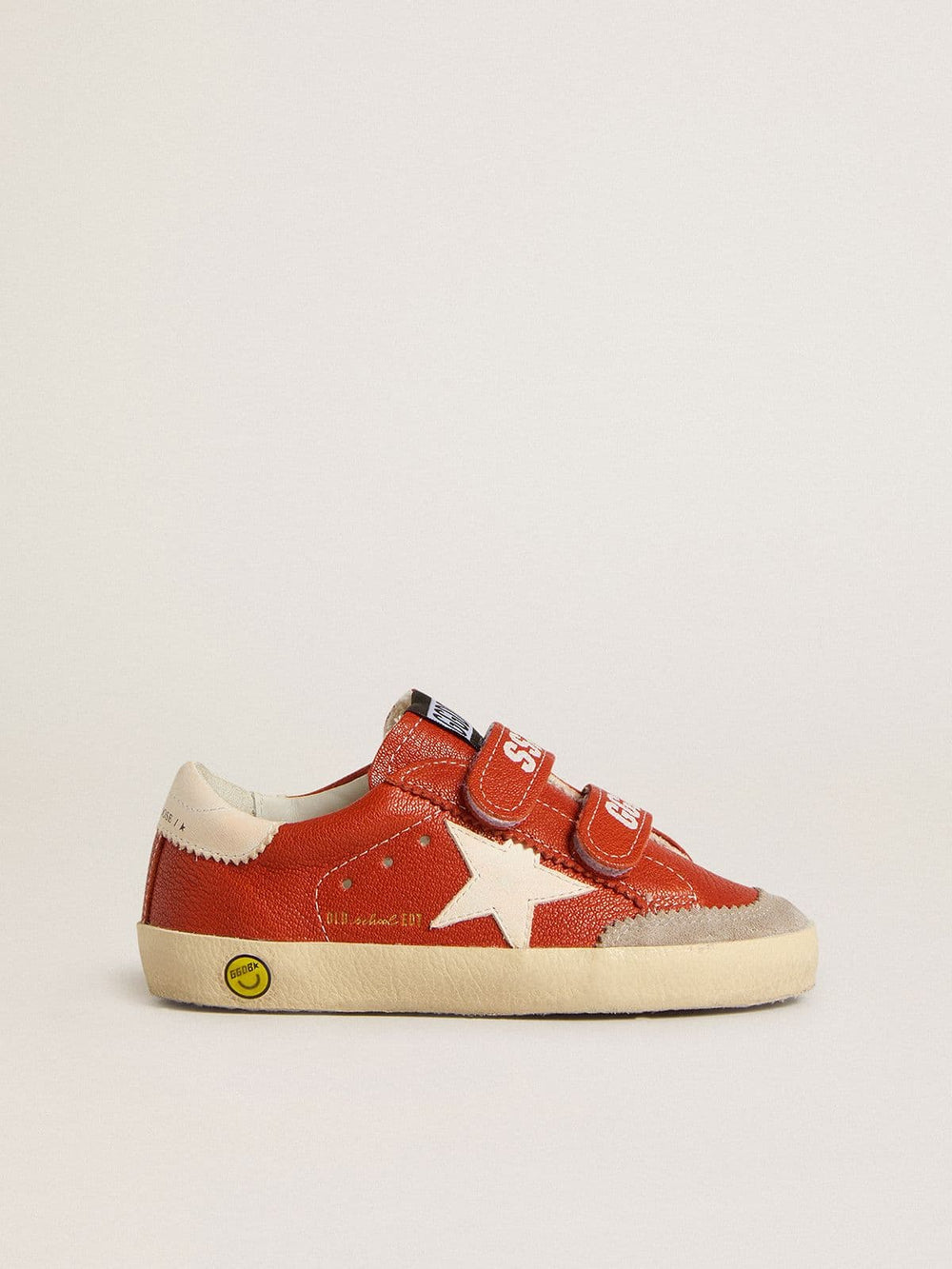 Teen Old School in orange nappa with white star and cream-colored leather heel tab