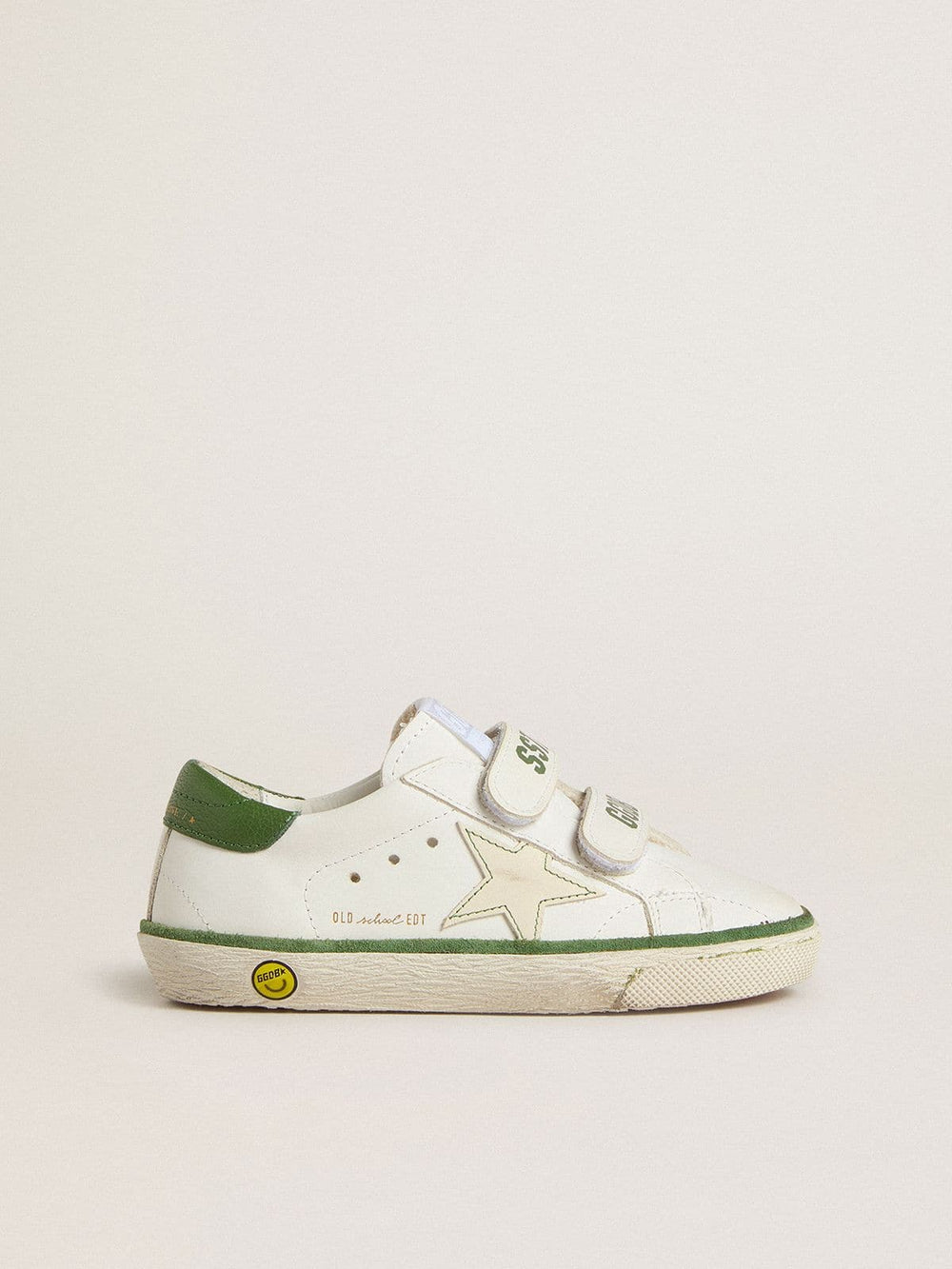 Teen Old School in white leather with green nappa heel tab and green insert