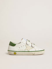 Teen Old School in white leather with green nappa heel tab and green insert
