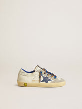 Super-Star Young with blue leather star and ice-gray suede inserts