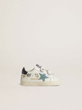 Baby School in white nappa with light blue suede star and tennis motif
