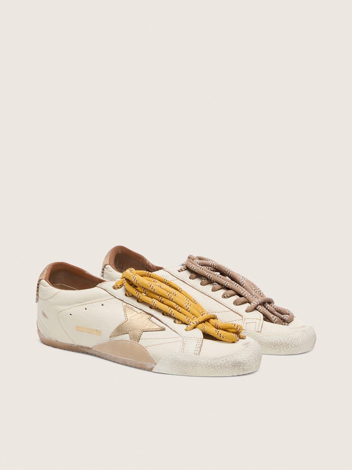 Women's True-Star in white nappa leather with gold star and beige suede heel tab