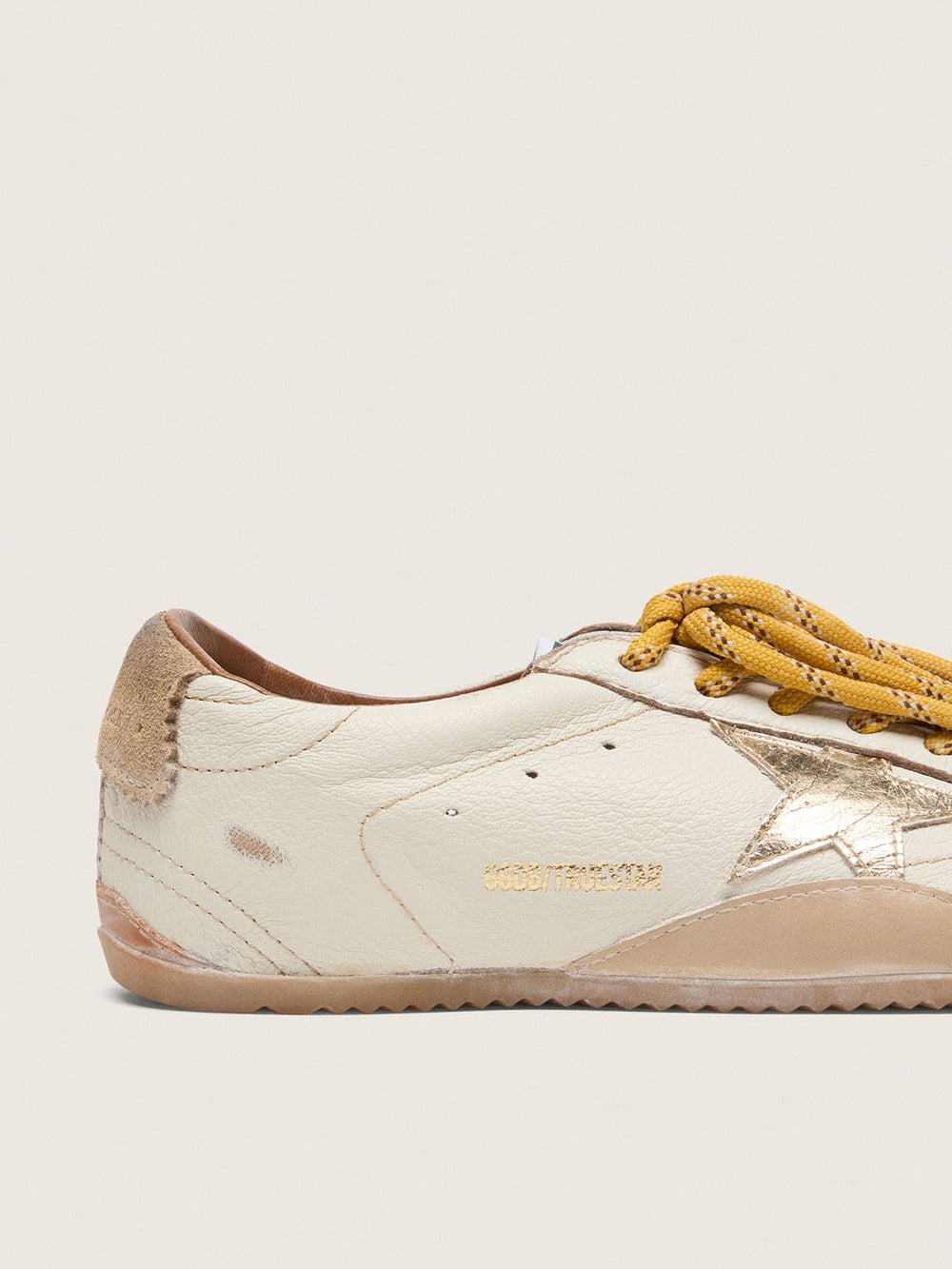 Women's True-Star in white nappa leather with gold star and beige suede heel tab